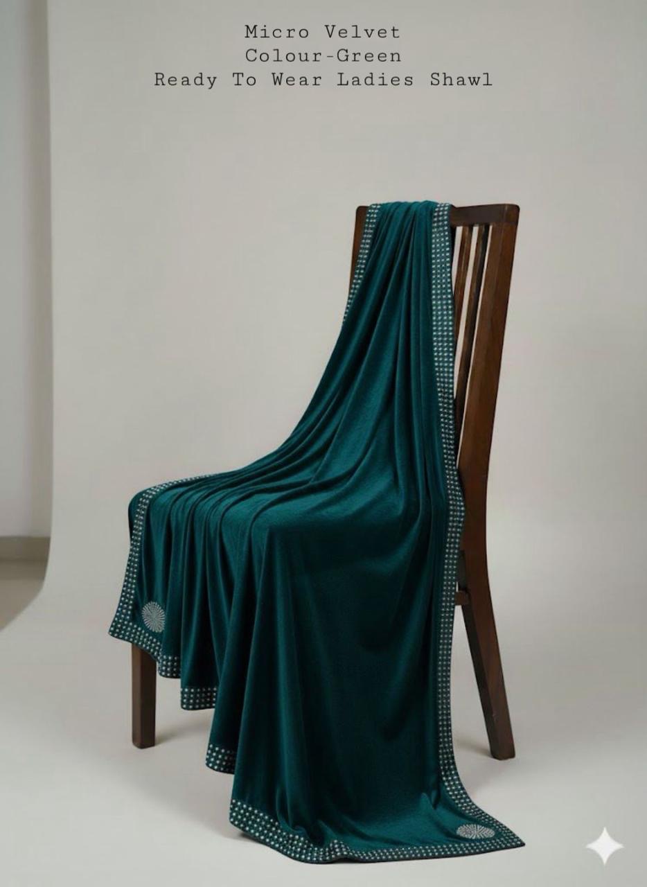 MICRO VALVET LADEIS SHAWL BEAUTIFUL STONE WORK GREEN (WA-850)