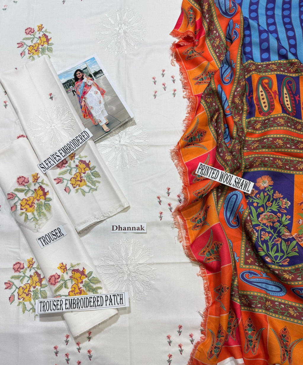 NIMRA MEHAR-DHANK EMBROIDERD UNSTICH 3pc(WA-666)
