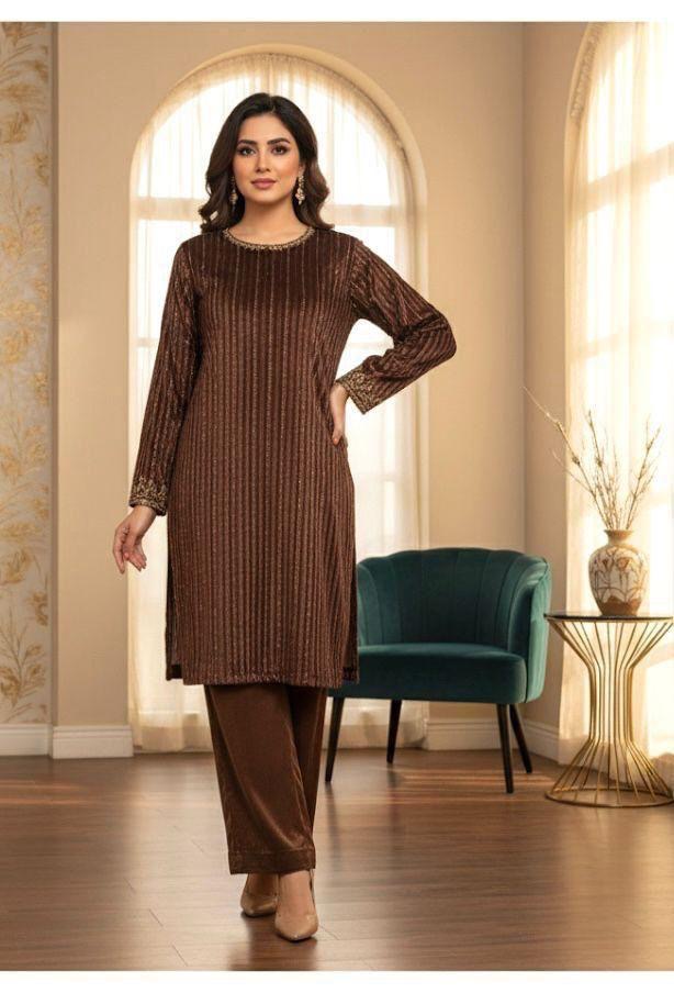 INDIAN LUREX CHAMKI VALVET 2PC (DARK BROWN)