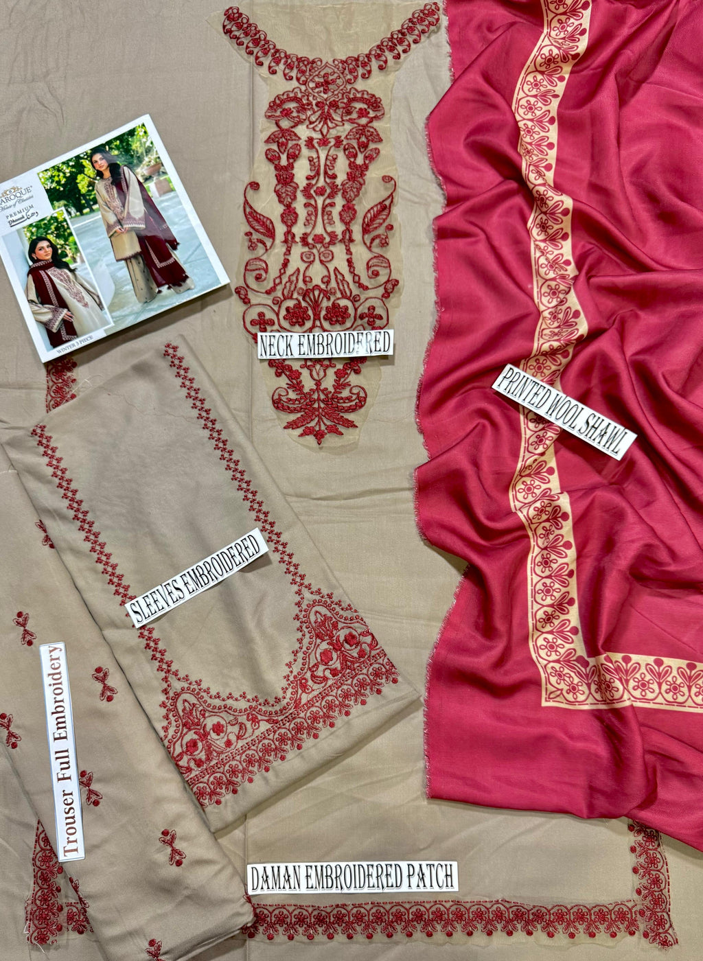 BAROUQE DHANK EMBROIDERD UNSTICH 3pc(WA-256)