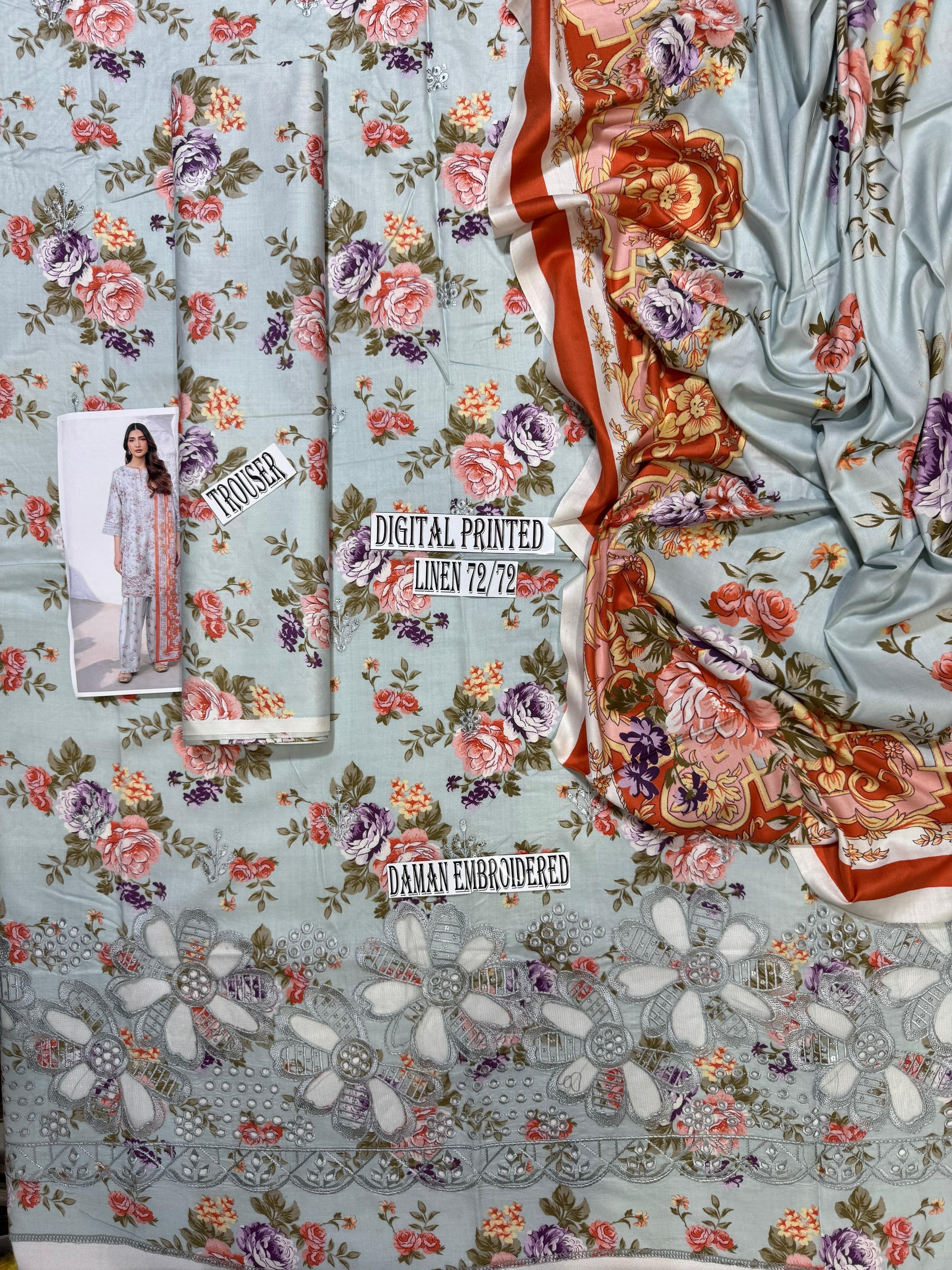 LIME LIGHT APPLIC WORK LINEN UNSTICH 3pc(WA-862)