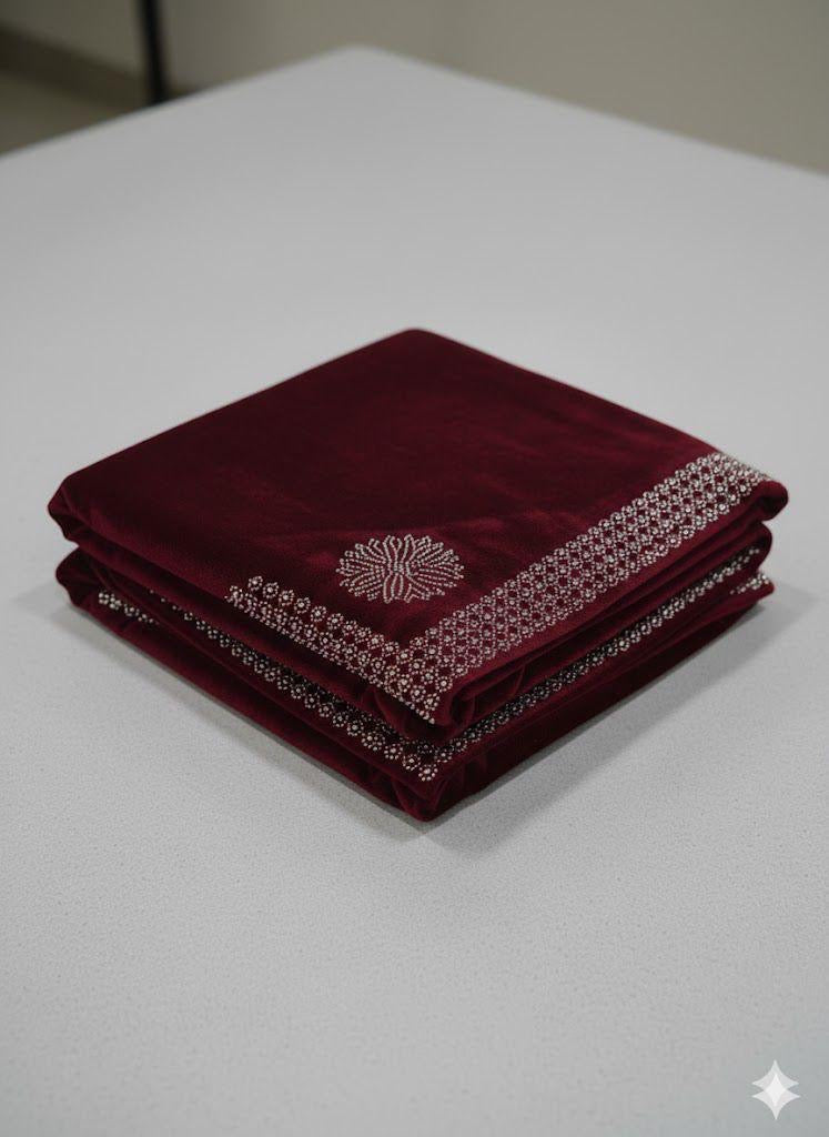 MICRO VALVET LADEIS SHAWL BEAUTIFUL STONE WORK MEHROON (WA-45)
