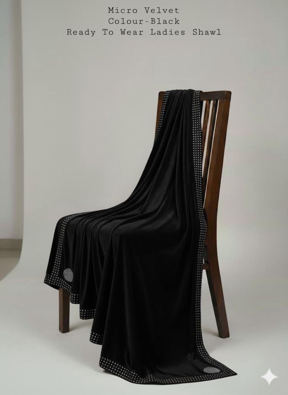 MICRO VALVET LADEIS SHAWL BEAUTIFUL STONE WORK BLACK (WA-990)