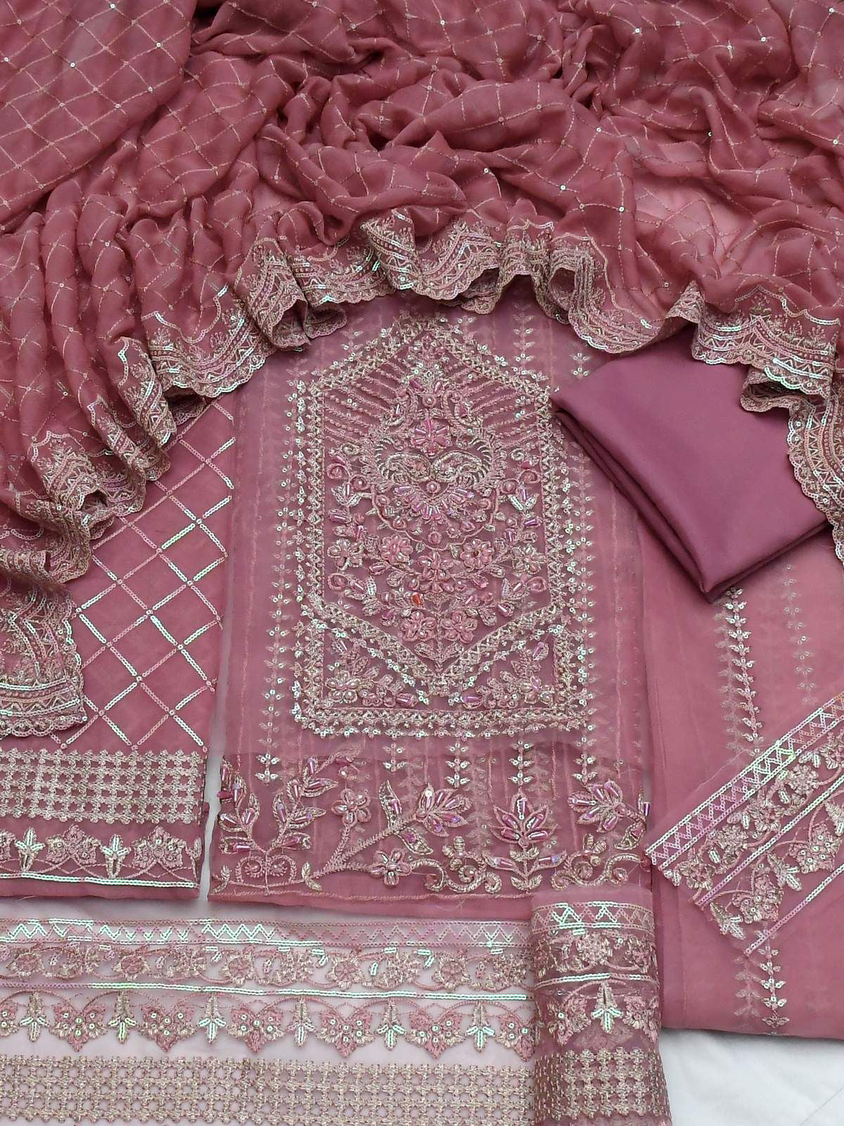 AKBAR ASLAM-LUXURY EMBROIDERED HANDEMBLISH - UNSTICHED FORMAL DRESS ORGANZA 3PC (SL-9883)
