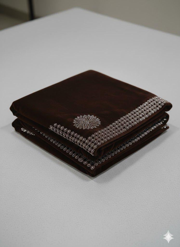 MICRO VALVET LADEIS SHAWL BEAUTIFUL STONE WORK BROWN (WA-89)