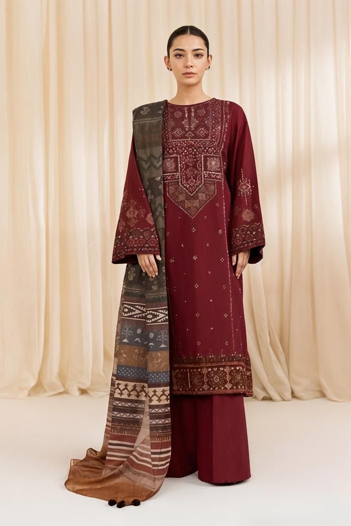 SAPPHIRE DHANK EMBROIDERD UNSTICH 3pc (WA-388)