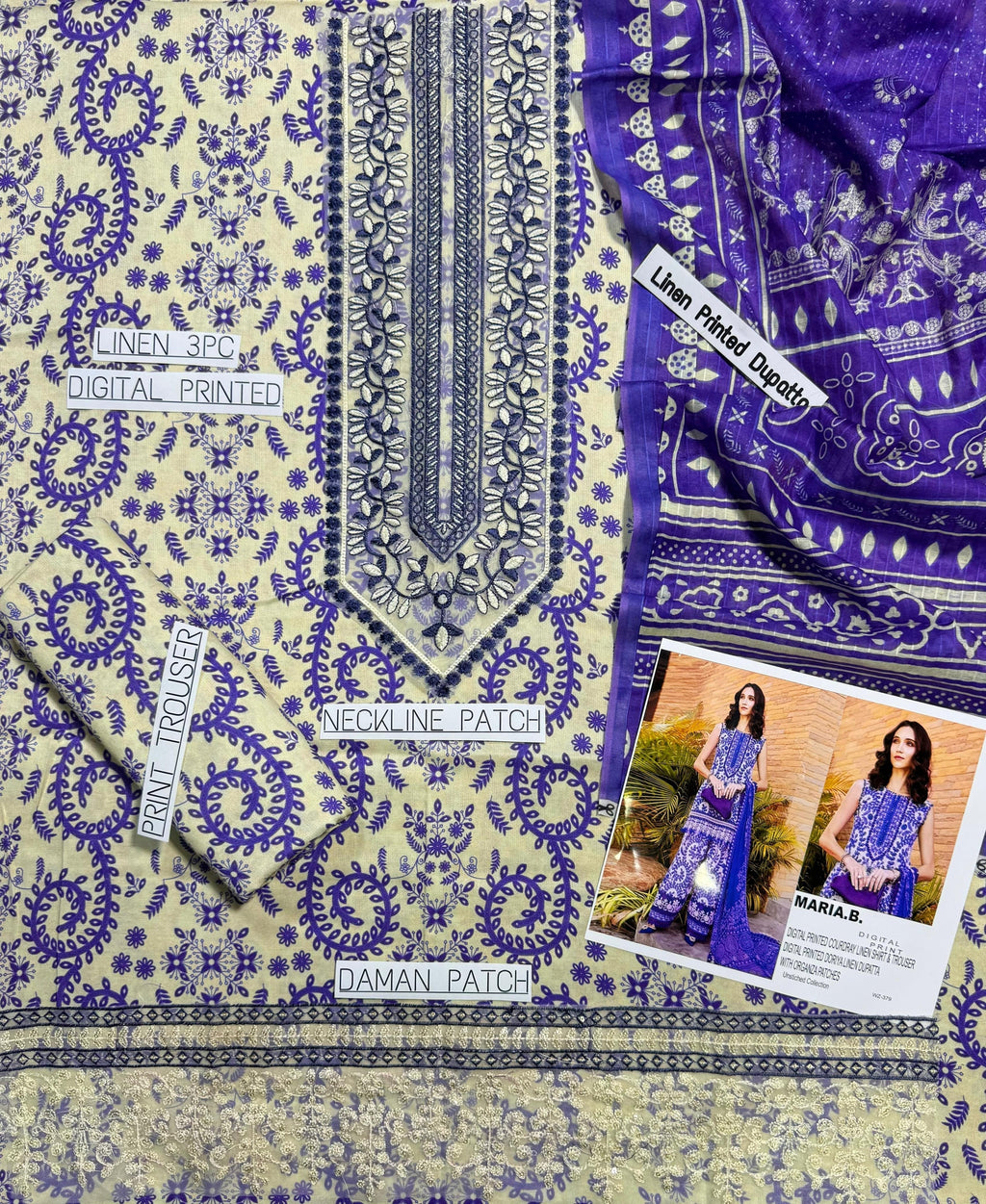 MARIA’B, MOST DEMANDING LINEN UNSTICH 3pc (WA-478)