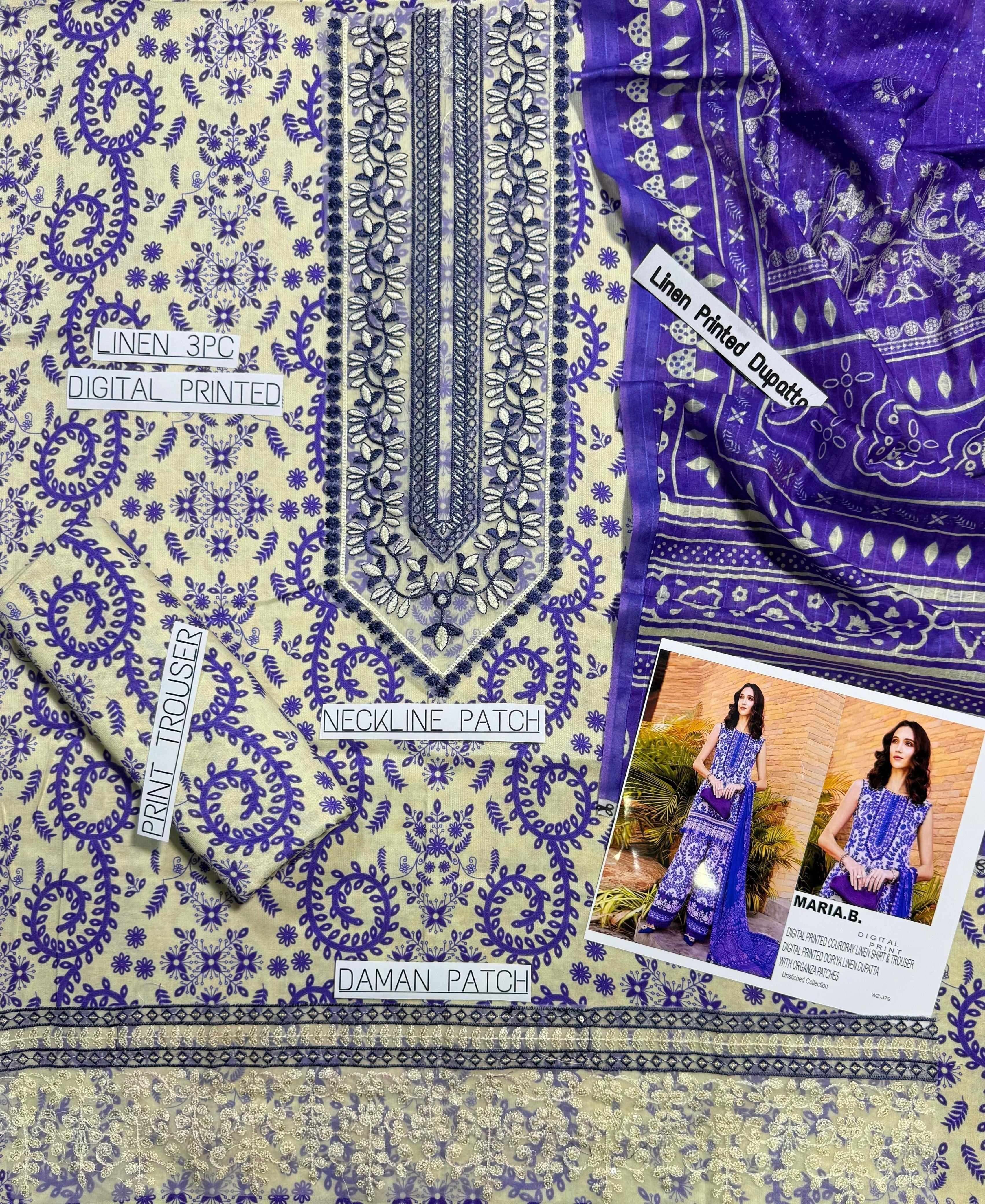 MARIA’B, MOST DEMANDING LINEN UNSTICH 3pc (WA-478)