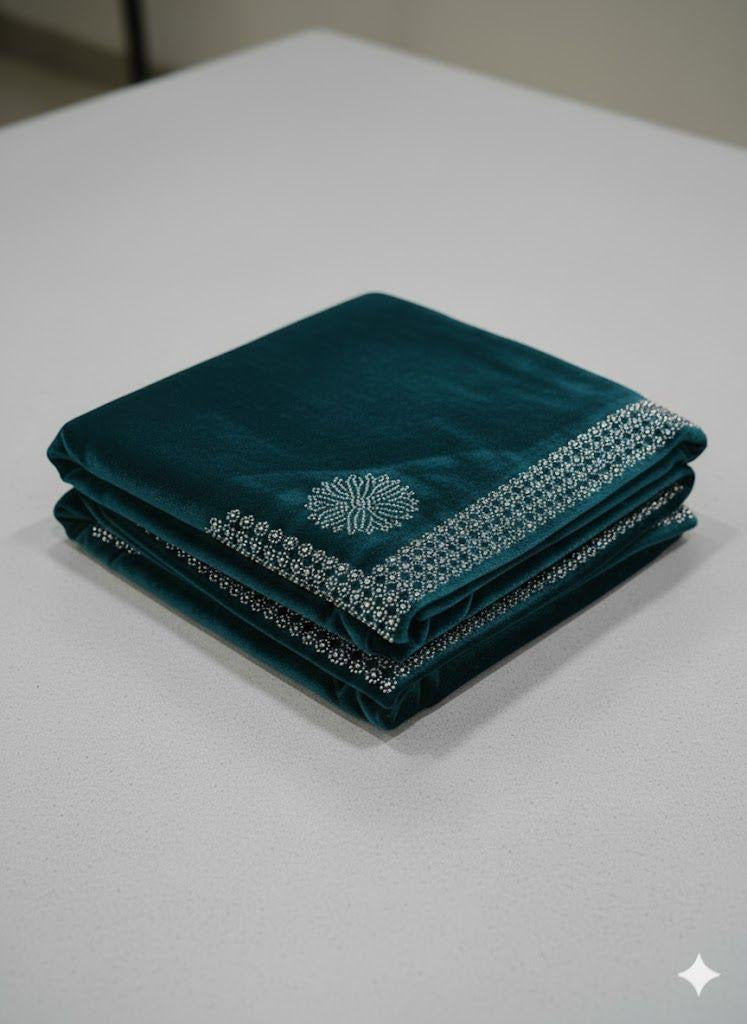 MICRO VALVET LADEIS SHAWL BEAUTIFUL STONE WORK GREEN (WA-850)