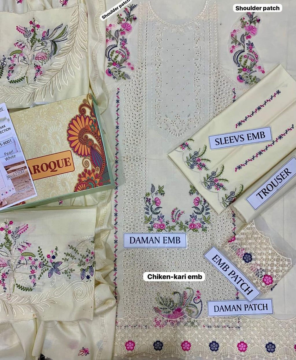 BAROUQE DHANK EMBROIDERD UNSTICH 3pc(WA-765)